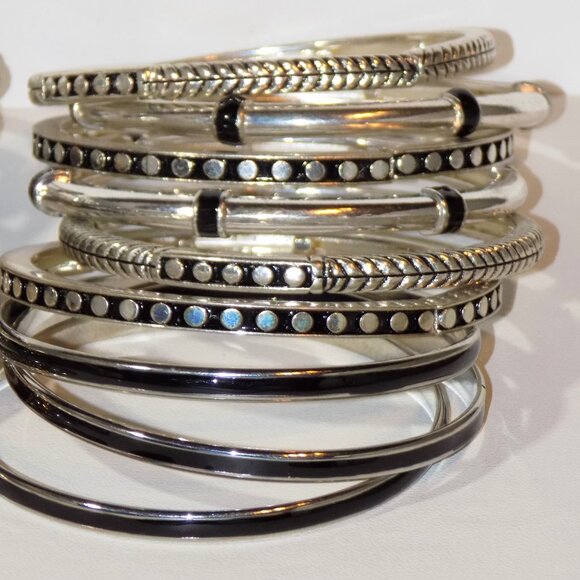 Lot 17 Black Silver Bangle & Stretch Bracelets Bundle. Ann Taylor, Dressbarn - Picture 4 of 4